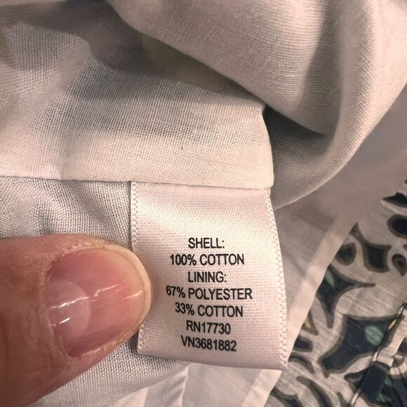 Boho Floral Midi Sundress Blue White Green Cotton Lined Side Zip Size 12 Merona - Picture 9 of 10